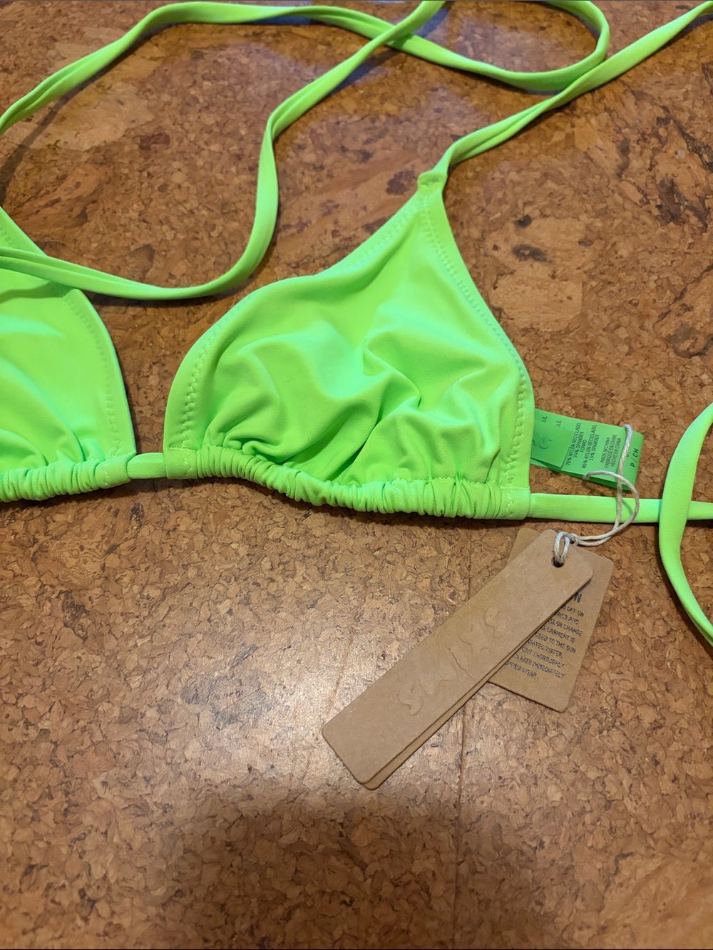 Skims Neon Green Triangle String Bikini Top Small NWT